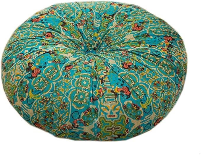 Round Bohemian Floor Pillow, Meditation Floor Seat Cushion, Large Soft Cotton Linen Pillows for Yoga Living Room Balcony Outdoor Tatami, 22x22 Inches (Round Blue)