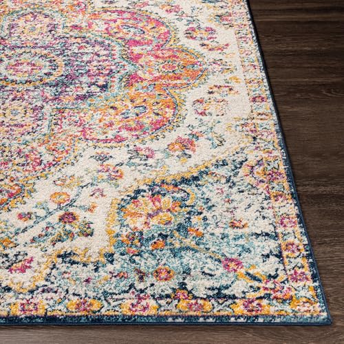 Livabliss Area Rugs - 2x3 Romaine Vintage Boho Fuchsia Mustard Blue Area Rug for Living Room Bedroom - Floral Medallion Stain Resistant Carpet for Kitchen, Nursery, Office (2' x 3') - color: Orange, size: 2' x 3' (Rectangular)