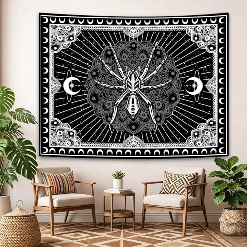 UHOMETAP Mandala Spider Wall Art - Bohemian Tapestry With Starry Sky and Moon Pattern for Living Room, Bedroom, Office - 80x60 Inches