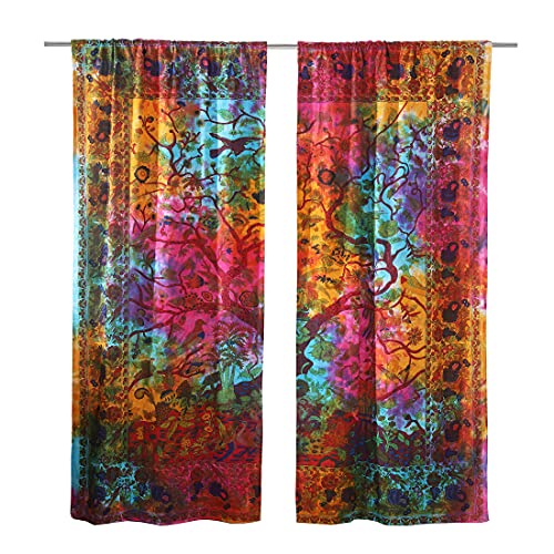 Popular Handicrafts Indian Hippie Bohemian Beautiful Tie Dye Tree of Life Birds Curtain Panels Multi Color - color: Multi Color, size: 38"W x 83"L (Pack of 2)