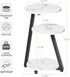 BEWISHOME Round End Table Marble Side Table with Metal Frame, Small Nightstand with 3-Tier Shelves, Night Stand for Living Room Bedroom Tall Black KTZ41H
