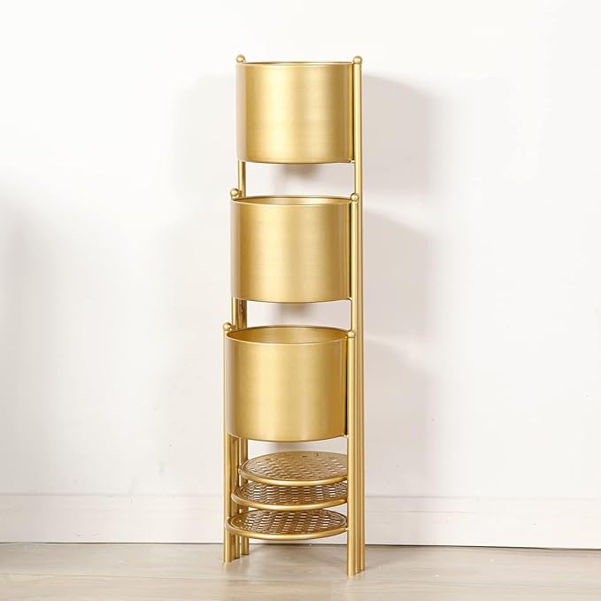 SSS Furniture Corner Plant Stand Indoor Metal, 6 Tier 6 Potted Outdoor Flower Pot Stands Holder Shelves for Living Room, Potted Storage Shelf Rack, Decorative Holder Rack for Multiple Plants (Golden)