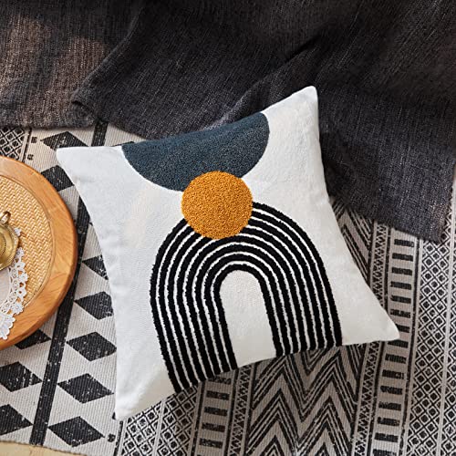 Boho Stylish Accent Throw Pillow Covers 18x18 Tribe Modern Round Arched Geometric Decorative Abstract Pillowcase for Bed Couch Living Room,1 PC,Tan and Black - color: Black&gold