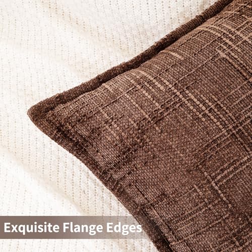 HPUK Fall Chenille Soft Throw Pillow Covers 18x18 Set of 2, Accent Cushion Covers for Living Room, Bedroom, Decorative Solid Color Pillow Covers for Couch, Sofa, Chair, Chocolate - color: Chenille-chocolate, size: 18" x 18" (Pack of 2)