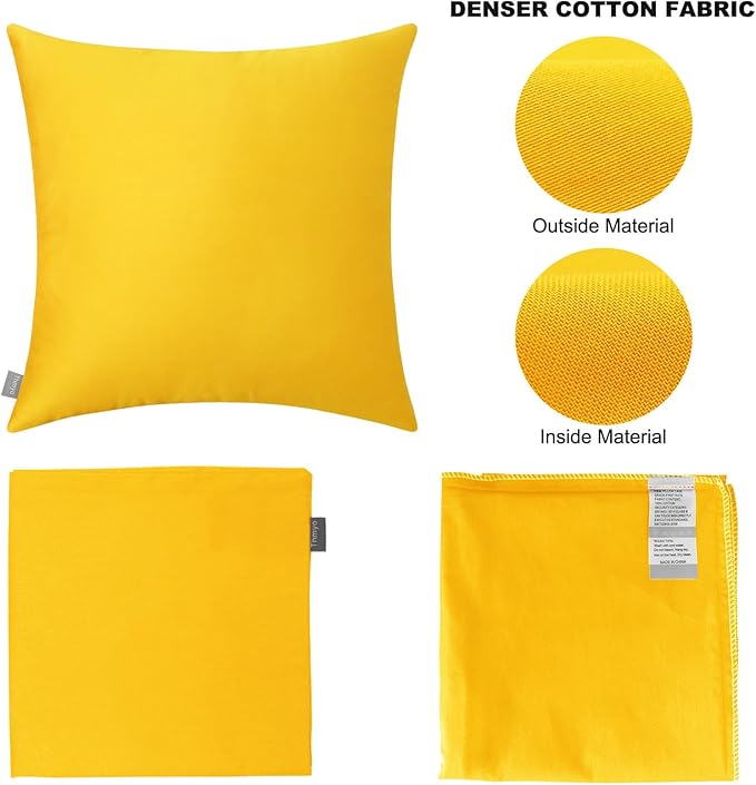 Thmyo 4-Pack 100% Cotton Comfortable Solid Decorative Throw Pillow Cases Square Cushion Covers Sublimation Blank DIY Throw Pillowcase (Only Pillow Covers No Inserts)(18x18 inch/45x45cm,Yellow)