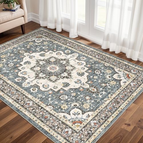 TOPRUUG Washable Oriental Area Rug - 3x5 Rugs for Living Room Soft Carpet for Bedroom Waterproof Floral Distressed Indoor Stain Resistant Non-Shedding Floor Carpets (Blue, 3X5) - color: Blue, size: 3' x 5' (Rectangular)