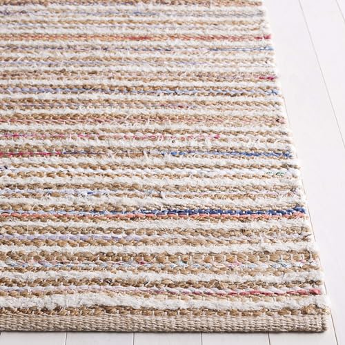 SAFAVIEH Cape Cod Collection Area Rug - 6' Round, Natural/Rust, Geometric Design, Ideal for High Traffic Areas in Living Room, Bedroom, Dining (CAP151P) - color: Natural/Rust, size: 6' (Round)
