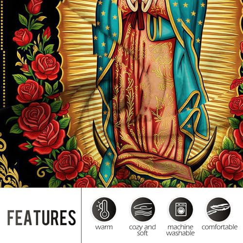 Levens Christian Throw Blanket - Lightweight Soft Cozy Flannel Lap Blanket for Napping- Unique Religious Decor for Couch Sofa Bed 50"x60" - Virgin Mary Virgen de Guadalupe Theme Gifts - color: Our Lady of Guadalupe, size: 50"x60"