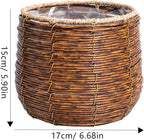 BESPORTBLE Rattan Flower Basket, Wicker Woven Planter with Plastic Liner, Small Trash Can, Round Plant Flower Pot for Bathrooms Kitchens Home Office 17cm