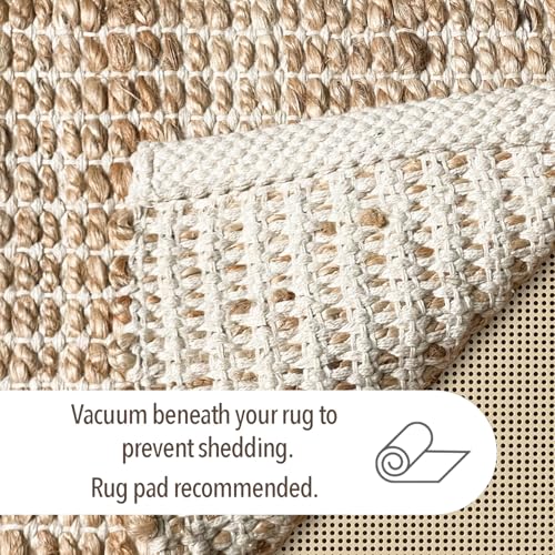 Chardin home 8x10 Jute Cotton Handwoven Area Rug | Braided Boho Farmhouse Rug in Natural Jute/Ivory | Rustic Vintage Floor Covering for Living Room, Bedroom, Kitchen, and Entryway - color: Natural Jute-ivory, size: 8' x 10' (Rectangular)