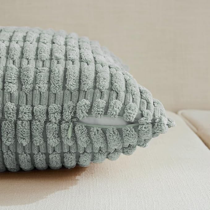 Fancy Homi 4 Packs Grey Blue Decorative Throw Pillow Covers 22x22 Inch for Living Room Couch Bed Sofa, Rustic Farmhouse Boho Home Decor, Soft Striped Corduroy Square Cushion Case 55x55 cm