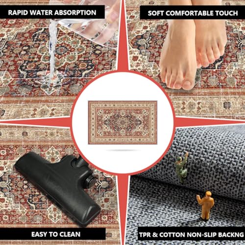 Boho Vintage Collection Tribal Area Rugs,Bohemia Distressed Medallion Farmhouse Indoor Floor Carpet Non-Slip Low Pile Washable Oriental Throw Accent Rug for Bedroom Living Dining Room 3' X 5' - color: Brown/Multi, size: 3' X 5'