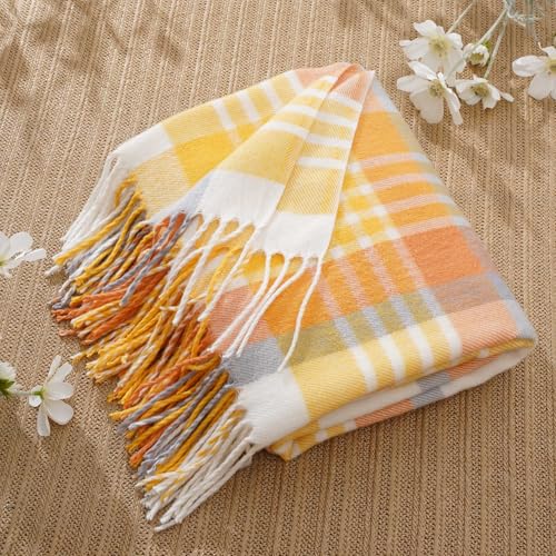 BATTILO HOME Yellow Plaid Throw Blanket for Couch - Plaid Throw Blanket Buffalo Plaid Blankets - Lightweight Farmhouse Outdoor Spring Summer Throw Blankets for Bed, Sofa (50"x60") - color: Yellow Plaid