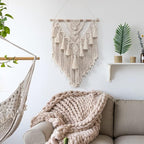 Macrame Wall Hanging, Handmade Boho Woven Wall Hanging with Tassel, Wall Decor for Bedroom Living Room Nursery Apartment (White)