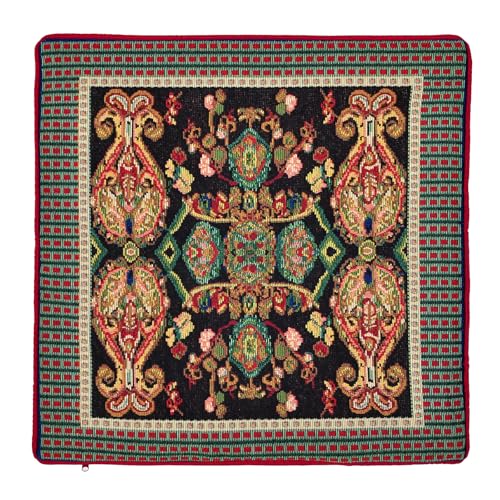 Decorative Woven Jacquard Throw Pillow Covers 18x18 Inches, Luxury Ethnic/Paisley Cushion Cover with Red Piping and TC Fabric Back, Black Multi-Color Square Pillowcase Shell Only - color: Black: Paisley Pattern