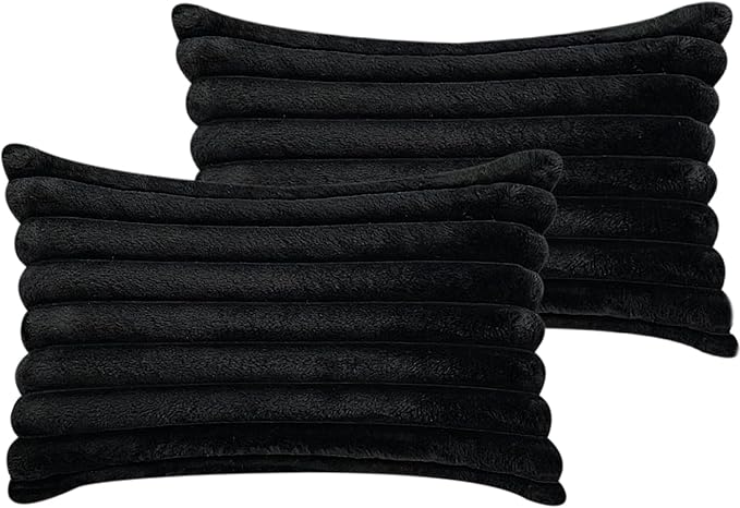 20" x 12" Black Throw Pillow Covers Pack of 2, Soft Fluffy Faux Fur Decorative Pillows for Couch, Bed Cover with Velvet Back for Living Room, Home Décor for Sofa (50cm x 30cm, No Inserts Included)