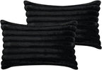20" x 12" Black Throw Pillow Covers Pack of 2, Soft Fluffy Faux Fur Decorative Pillows for Couch, Bed Cover with Velvet Back for Living Room, Home Décor for Sofa (50cm x 30cm, No Inserts Included)