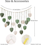 Macrame Wall Hanging, 47x29 inch Large Boho Woven Tapestry Wall Decor Chic Home Wall Art Modern Bohemian Handmade Green Leaf Feather Macrame Tapestry for Bedroom Apartment Living Room Backdrop Decor