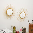 Gold Mirrors for Wall - Metal Sunburst Wall Mirror Room Decor & Home Decor, Boho Mirror Wall Decor Gifts for Women & Moms (Small, Flower)