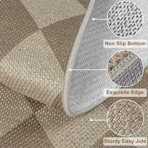 Rugalia Easy Jute Checkered Entryway Rug, 2x3 Brown Modern Indoor Outdoor Doormat, Washable Non-Slip Neutral Small Kitchen Rug Farmhouse Diamond Throw Rugs for Entrance Bedroom Bathroom - color: Brown Checkered, size: 2' x 3' (Rectangular)