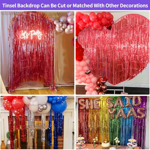 Valentines Day Decorations - Red Tinsel Backdrop Galentines Day Decorations 3.3x8.2ft, 2 Pack Foil Fringe Curtains Photo Booth Props for Birthday Party, Red Streamer Backdrop for Christmas - color: Red