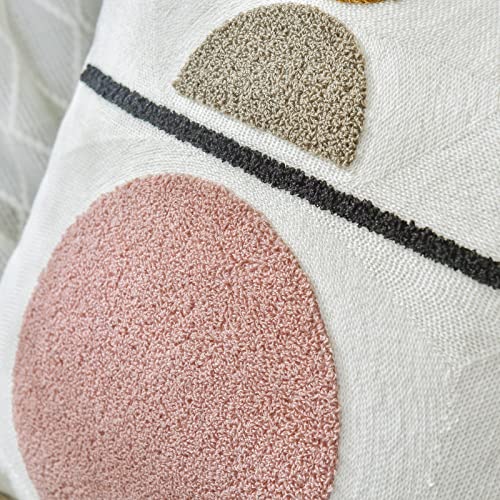 Boho Embroidered Throw Pillow Covers Soft Tufted Neutral Accent Pillowcase,Simple Geometric Textured Pattern Decorative Abstract Sham for Modern Home Decor -1 Pcs，18x18 Inches(Pink,Beige) - color: Type 2