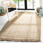 SAFAVIEH Natural Fiber Collection Accent Rug - 4' x 6', Bleach & Natural, Handmade Chevron Fringe Jute, Ideal for High Traffic Areas in Entryway, Living Room, Bedroom (NF458A) - size: 4' x 6' (Rectangular)