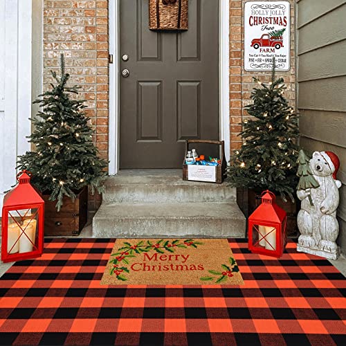 Fall Plaid Area Rug 4x6 Ft, Orange and Black Buffalo Check Large Farmhouse Cotton Rug, Hand-Woven Washable Indoor Outdoor Carpet for Halloween Thanksgiving Autumn Porch Patio Decor - color: Orange & Black, size: 4' x 6' (Rectangular)