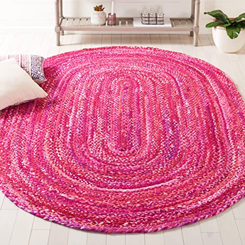 SAFAVIEH Braided Collection Area Rug - 3' x 5' Oval, Pink & Fuchsia, Handmade Country Farmhouse Reversible Cotton, Ideal for High Traffic Areas in Living Room, Bedroom (BRD452U) - color: Pink/Fuchsia, size: 3' x 5' (Oval)