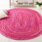 SAFAVIEH Braided Collection Area Rug - 3' x 5' Oval, Pink & Fuchsia, Handmade Country Farmhouse Reversible Cotton, Ideal for High Traffic Areas in Living Room, Bedroom (BRD452U) - color: Pink/Fuchsia, size: 3' x 5' (Oval)