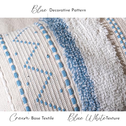 BlissBlush Decorative Throw Pillow Covers 20x20 Combo Set of 2 Square Coastal Blue Boho Accent Pillowcase Tassels Farmhouse Cushion for Couch Sofa Bedroom Living Room Home Décor Cover ONLY - color: Blue, size: 20" x 20" (Pack of 2)