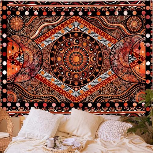 Rexful Orange Sun and Moon Tapestry Indie Hippie Bohemian Mandala Celestial Wall Hanging Aesthetic Tapestry for Bedroom Living Room Dorm (Red 1, 48''×36'') - color: Red 1, size: 48''×36''