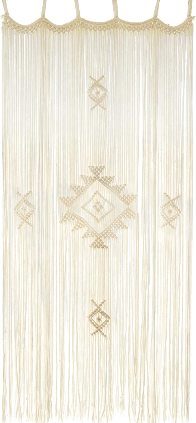 IOWER Macrame Curtain Handmade Ivory 35" W x 74" L, Boho Curtains for Bedroom, Living Room, Doorway, Wedding Backdrop, Macrame Wall Hanging, Apartment, Closet, Arch