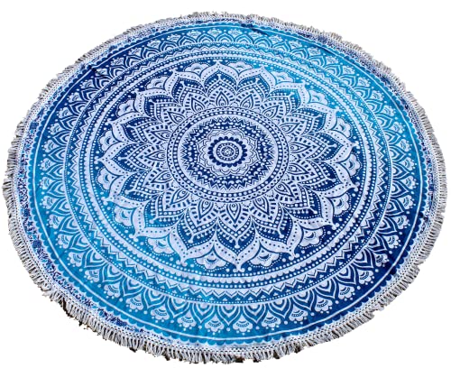 Round Beach Tapestry Mandala Boho Hippie Blanket Indian Cotton Bohemian Large Table Cloth Home Decor Yoga Mat Meditation Picnic Rug Hawaii Sunproof Throw Hippy Boho Gypsy Tablecloth Shawl Roundie (42 - color: Blue And White, size: 42"L x 42"W