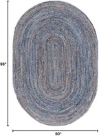 SAFAVIEH Area Rug 5x8 Oval- Cape Cod Collection - Blue & Natural Brown, Handmade Jute & Cotton, Woven Braided Design (CAP202M)