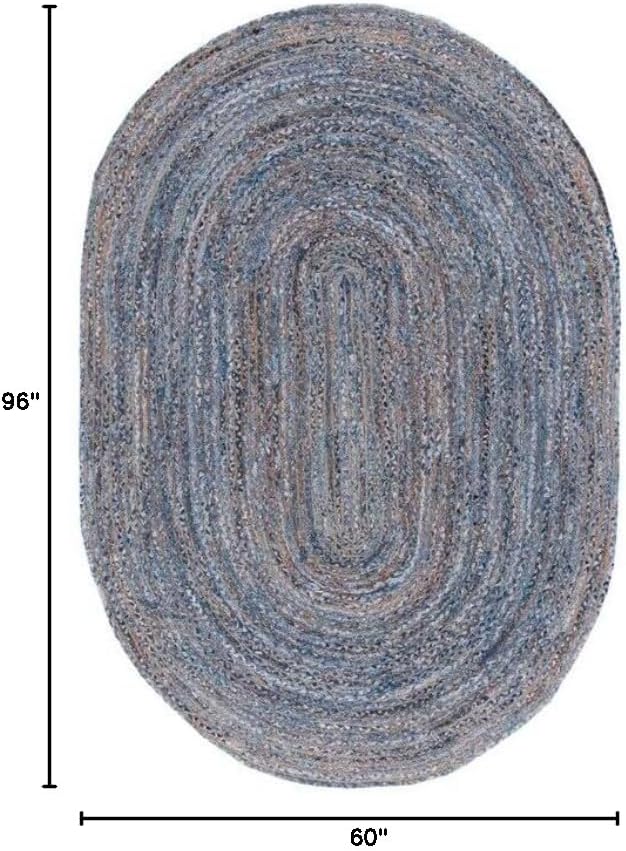 SAFAVIEH Area Rug 5x8 Oval- Cape Cod Collection - Blue & Natural Brown, Handmade Jute & Cotton, Woven Braided Design (CAP202M)