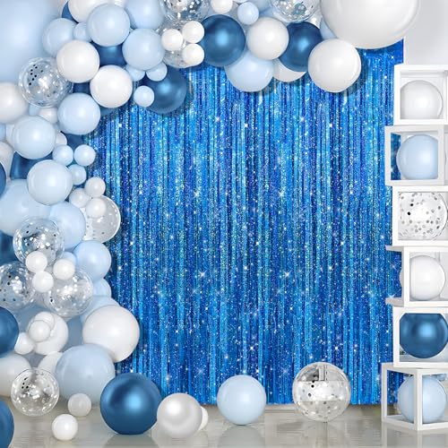 Crosize 2 Pack 3.3 x 9.9 ft Laser Royal Blue Foil Fringe Curtains Party Decorations,Tinsel Curtain Backdrop for Parties, Door Streamers, Glitter Streamer Backdrop for Birthday Decoration - color: Laser Royal Blue, size: 2 Pack