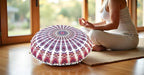 Round Mandala Floor Pillow Cover Seating Cushion Throw Cover Hippie Decorative Bohemian Ottoman Pouf Cover, Pom Pom Pillow Cases,Boho Indian 22 Inches (Pink)