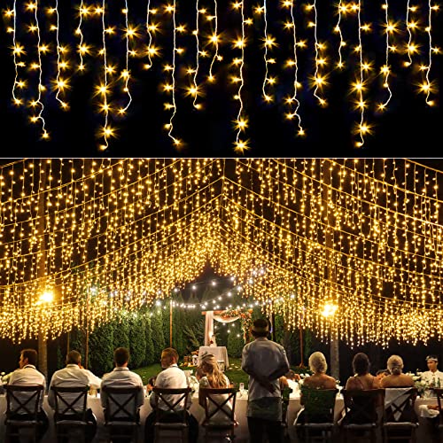 66ft Icicle Lights for Outside - 640 LED Christmas Lights Outdoor with 120 Drops 8 Modes, Plug in Twinkle Light Outside for Holiday Wedding Party Tree Room Indoor Thanksgiving Decoration, Warm White - color: Warm White, size: 640LED/66ft