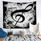Manfei Musical Wall Hanging for Bedroom Living Room Black Musical Note Printed Wall Blanket Tapestries Music Theme Tapestry Soft Polyester Wall Art Hanging, Small 51.2 x 59.1 Inches - color: WW13319, size: 59.1"L x 51.2"W