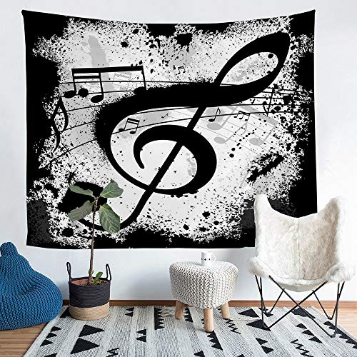 Manfei Musical Wall Hanging for Bedroom Living Room Black Musical Note Printed Wall Blanket Tapestries Music Theme Tapestry Soft Polyester Wall Art Hanging, Large 59.1 x 82.7 Inches - color: WW13319, size: 82.7"L x 59.1"W