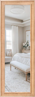 Rattan Full Length Mirror 27"x67", Boho Farmhouse Rectangle Floor Mirror, Solid Wooden Frame Woven Rattan Wall Mirror, Hanging Full Body Mirror for Living Room Bedroom Bathroom Entryway Nature