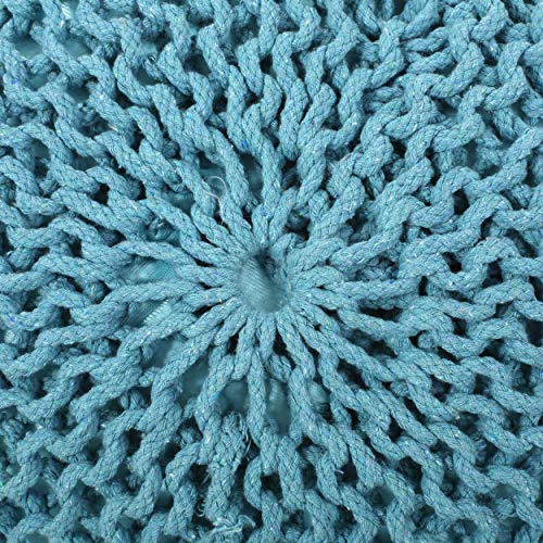 Nahunta Knitted Round Pouf - Cotton - Aqua - color: Aqua