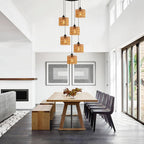 6-Light Coastal Chandelier Hand Woven Wicker Ceiling Lamp E26 Base Black Rustic Adjustable Long Staircase Hanging Lights for Farmhouse Kitchen Island, Boho Rattan Light Fixture - color: 6-Light