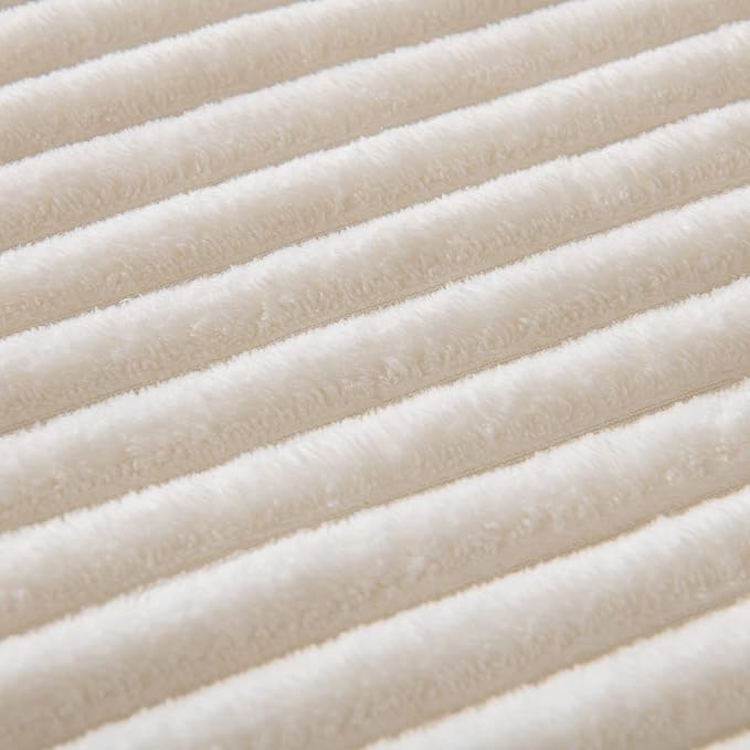 MIULEE Fleece Blanket Queen Size 90"x90" 300GSM Super Soft Lightweight Plush Striped Blanket, Cream White Warm Cozy Breathable Ribbed Full Size Throw for Bed/Sofa/Couch