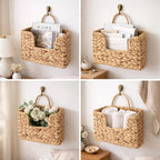 Woven Water Hyacinth Wall Basket - Hanging Magazine Holder & Mail Organizer, Natural Wicker Wall Storage Pocket for Files, Books, Entryway & Office Decor