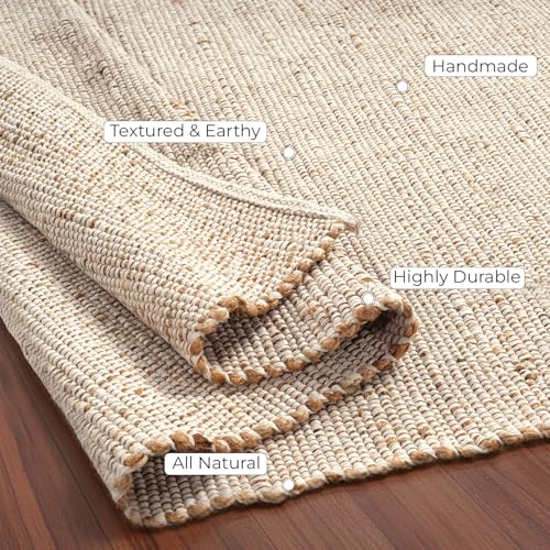 GRUHUM Jute Cotton Area Rug 6'x9' ft Rectangle Hand Woven Natural Farmhouse Rug for Living Room, Bedroom Kitchen - Rustic Vintage Bohemian Eco-Friendly Home Décor 6x9 ft Natural Boho Rugs - color: Natural - Ivory, size: 6' x 9' (Rectangular)