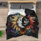 Celestial Sun Moon Flannel Blanket Boho Mid Century Day and Night Throw Blanket Farmhouse Colorfl Sunflower Throw Blanket Bed Blanket Yellow Flowers Plush Blanket for Bedroom Decor 70"x80"