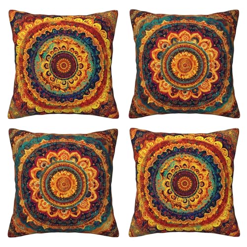 Bohemian MandalaThrow Pillow Covers 18 X 18 Inch Set of 4 Decorative Cushion Cover Home Decor for Sofa Chair Couch Bedroom Living Room - color: Bohemian
