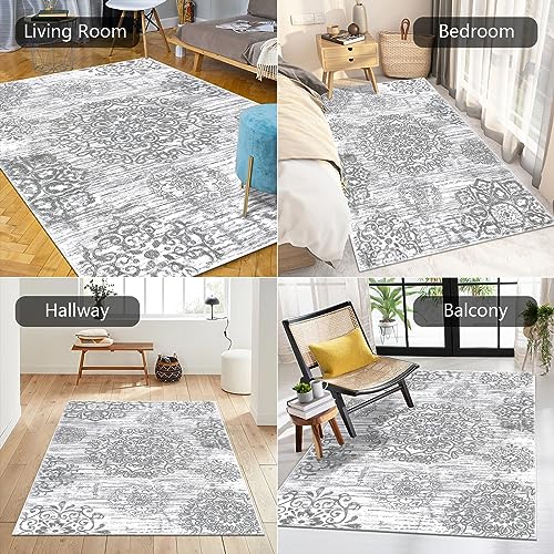 HEBE Area Rugs for Living Room 3'x5', Washable Non Slip Boho Entryway Rug, Soft Distressed Vintage Carpet for Bedroom, Dining Room, Kids Room, Nursery, Grey - color: Grey, size: 3' x 5' (Rectangular)